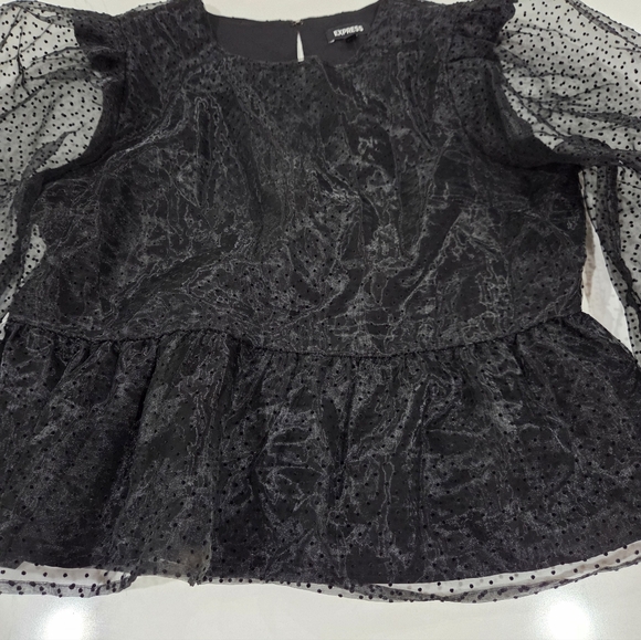 Express Y2K Elegant Black Sheer Polka Dot Women's Top M. - Picture 10 of 15